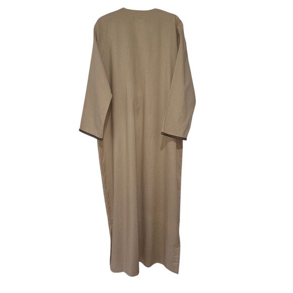 Khatab Egyptian Cotton Kaftan Dress XXL Tan‎ with Brown Trim And Embroidery Boho - Picture 5 of 10